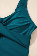 Load image into Gallery viewer, Sea Green Adjustable Straps Cutout Ruched Knot Slit One Piece Swim Dress - Fashion Queen -  14
