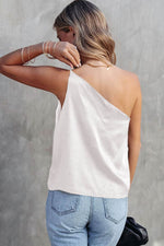 Load image into Gallery viewer, Sea Green Satin One Shoulder Loose Tank Top - Fashion Queen -  5
