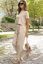 Load image into Gallery viewer, Seagrass Raw Hem Loose Tee and Wide Leg Pants Set - Fashion Queen -  24
