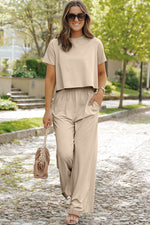 Load image into Gallery viewer, Seagrass Raw Hem Loose Tee and Wide Leg Pants Set - Fashion Queen -  25
