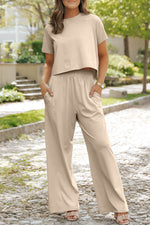 Load image into Gallery viewer, Seagrass Raw Hem Loose Tee and Wide Leg Pants Set - Fashion Queen -  28
