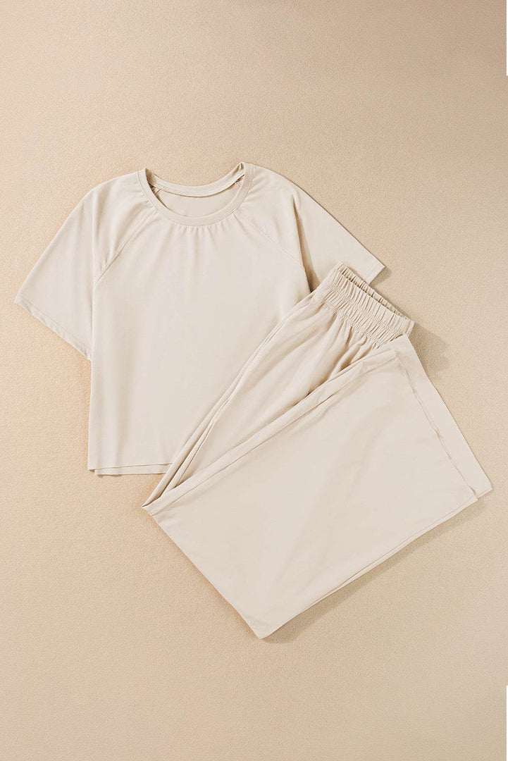 Seagrass Raw Hem Loose Tee and Wide Leg Pants Set - Fashion Queen -  30