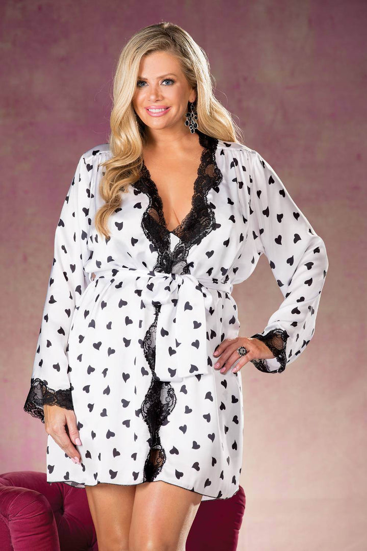Shirley of Hollywood X25799 Heart Print & Lace Robe - Fashion Queen -  1