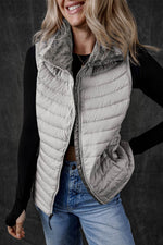Load image into Gallery viewer, Silvery Plush Collared Quilted Zipped Puffer Vest - Fashion Queen -  10
