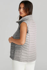 Load image into Gallery viewer, Silvery Plush Collared Quilted Zipped Puffer Vest - Fashion Queen -  13
