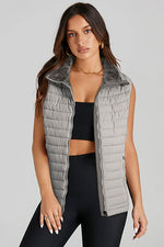 Load image into Gallery viewer, Silvery Plush Collared Quilted Zipped Puffer Vest - Fashion Queen -  14
