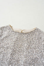 Load image into Gallery viewer, Silvery Sequin Puff Sleeve Cutout Back Blouse - Fashion Queen -  10
