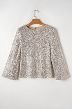 Load image into Gallery viewer, Silvery Sequin Puff Sleeve Cutout Back Blouse - Fashion Queen -  9
