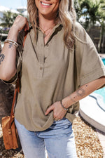 Load image into Gallery viewer, Simply Taupe Collared Half Buttons Folded Short Sleeve Oversize Top - Fashion Queen -  10
