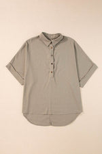 Load image into Gallery viewer, Simply Taupe Collared Half Buttons Folded Short Sleeve Oversize Top - Fashion Queen -  12
