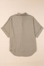 Load image into Gallery viewer, Simply Taupe Collared Half Buttons Folded Short Sleeve Oversize Top - Fashion Queen -  13
