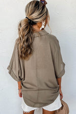 Load image into Gallery viewer, Simply Taupe Collared Half Buttons Folded Short Sleeve Oversize Top - Fashion Queen -  2
