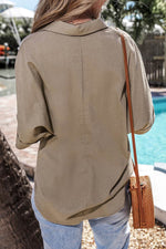 Load image into Gallery viewer, Simply Taupe Collared Half Buttons Folded Short Sleeve Oversize Top - Fashion Queen -  7
