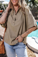 Load image into Gallery viewer, Simply Taupe Collared Half Buttons Folded Short Sleeve Oversize Top - Fashion Queen -  9
