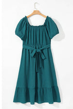Load image into Gallery viewer, Skobeloff Frilled U Neck Puff Sleeve Belted Ruffle Hem Plus Size Midi Dress - Fashion Queen -  10
