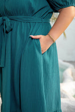 Load image into Gallery viewer, Skobeloff Frilled U Neck Puff Sleeve Belted Ruffle Hem Plus Size Midi Dress - Fashion Queen -  8
