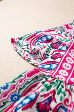 Load image into Gallery viewer, Sky Blue Bohemian Print Tie Neck Ruffle Hem Short Dress - Fashion Queen -  23
