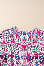 Load image into Gallery viewer, Sky Blue Bohemian Print Tie Neck Ruffle Hem Short Dress - Fashion Queen -  26
