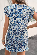 Load image into Gallery viewer, Sky Blue Boho Abstract Print Pintuck Detail Ruffled Top - Fashion Queen -  2
