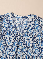 Load image into Gallery viewer, Sky Blue Boho Abstract Print Pintuck Detail Ruffled Top - Fashion Queen -  9
