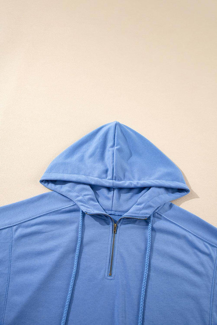 Sky Blue Casual Zipped Short Sleeve Hoodie and Shorts Set - Fashion Queen -  12
