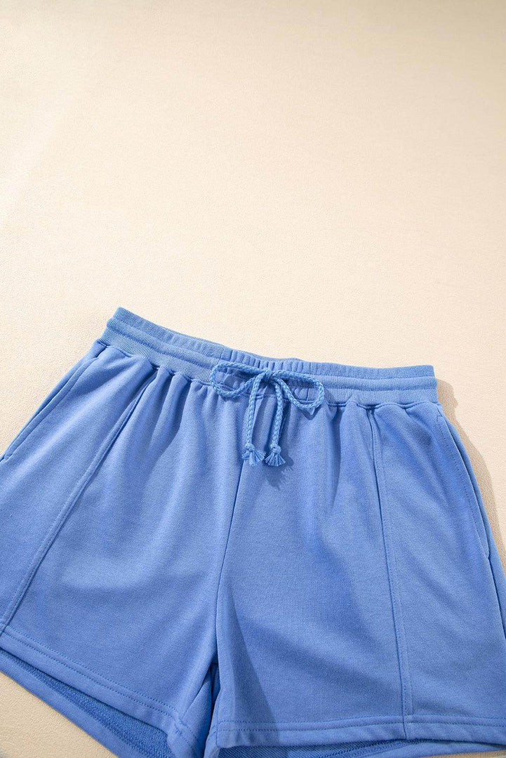 Sky Blue Casual Zipped Short Sleeve Hoodie and Shorts Set - Fashion Queen -  17