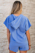 Load image into Gallery viewer, Sky Blue Casual Zipped Short Sleeve Hoodie and Shorts Set - Fashion Queen -  2
