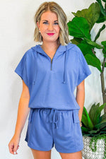 Load image into Gallery viewer, Sky Blue Casual Zipped Short Sleeve Hoodie and Shorts Set - Fashion Queen -  9
