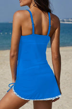 Load image into Gallery viewer, Sky Blue Fiery Tribal Floral Print Lace Up One Piece Swimsuit - Fashion Queen -  2
