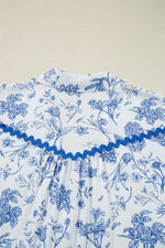 Load image into Gallery viewer, Sky Blue Floral Print Collared V Neck Ric-rac Trim Plus Size Mini Dress - Fashion Queen -  14
