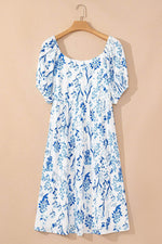 Load image into Gallery viewer, Sky Blue Floral Print Sweetheart Neck Plus Size Midi Dress - Fashion Queen -  10
