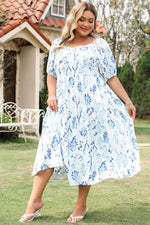 Load image into Gallery viewer, Sky Blue Floral Print Sweetheart Neck Plus Size Midi Dress - Fashion Queen -  3
