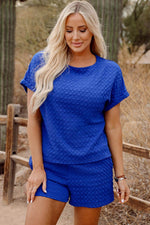 Load image into Gallery viewer, Sky Blue Jacquard Textured Buttoned Tee and Shorts Set - Fashion Queen -  4
