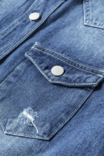 Load image into Gallery viewer, Sky Blue Light Wash Distressed Frayed Long Denim Jacket - Fashion Queen -  12
