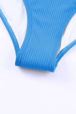 Load image into Gallery viewer, Sky Blue Orange Adjustable Straps Ribbed Knit One Piece Swimsuit - Fashion Queen -  10
