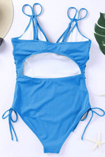 Load image into Gallery viewer, Sky Blue Orange Adjustable Straps Ribbed Knit One Piece Swimsuit - Fashion Queen -  7
