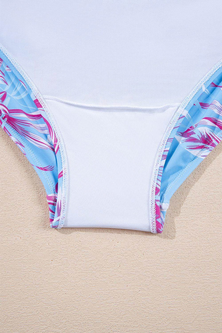 Sky Blue Plus Size Floral Print Twisted High Waist Bikini Set - Fashion Queen -  17