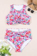 Load image into Gallery viewer, Sky Blue Plus Size Floral Print Twisted High Waist Bikini Set - Fashion Queen -  20
