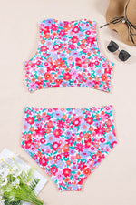 Load image into Gallery viewer, Sky Blue Plus Size Floral Print Twisted High Waist Bikini Set - Fashion Queen -  21
