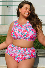 Load image into Gallery viewer, Sky Blue Plus Size Floral Print Twisted High Waist Bikini Set - Fashion Queen -  4
