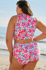 Load image into Gallery viewer, Sky Blue Plus Size Floral Print Twisted High Waist Bikini Set - Fashion Queen -  5
