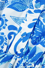 Load image into Gallery viewer, Sky Blue Retro Floral Print Drawstring Waist Ruffled Mini Dress - Fashion Queen -  10
