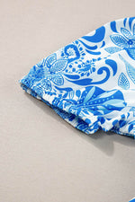 Load image into Gallery viewer, Sky Blue Retro Floral Print Drawstring Waist Ruffled Mini Dress - Fashion Queen -  9
