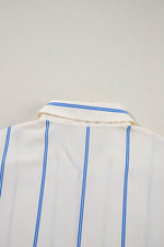 Load image into Gallery viewer, Sky Blue Stripe Drop Shoulder Bubble Sleeve Loose Shirt - Fashion Queen -  15
