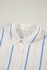 Load image into Gallery viewer, Sky Blue Stripe Drop Shoulder Bubble Sleeve Loose Shirt - Fashion Queen -  16
