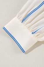 Load image into Gallery viewer, Sky Blue Stripe Drop Shoulder Bubble Sleeve Loose Shirt - Fashion Queen -  17

