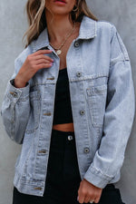 Load image into Gallery viewer, Sky Blue Stripe Washed Oversize Pocketed Denim Jacket - Fashion Queen -  1
