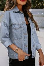 Load image into Gallery viewer, Sky Blue Stripe Washed Oversize Pocketed Denim Jacket - Fashion Queen -  11
