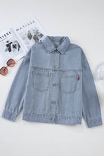 Load image into Gallery viewer, Sky Blue Stripe Washed Oversize Pocketed Denim Jacket - Fashion Queen -  12
