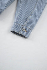 Load image into Gallery viewer, Sky Blue Stripe Washed Oversize Pocketed Denim Jacket - Fashion Queen -  14
